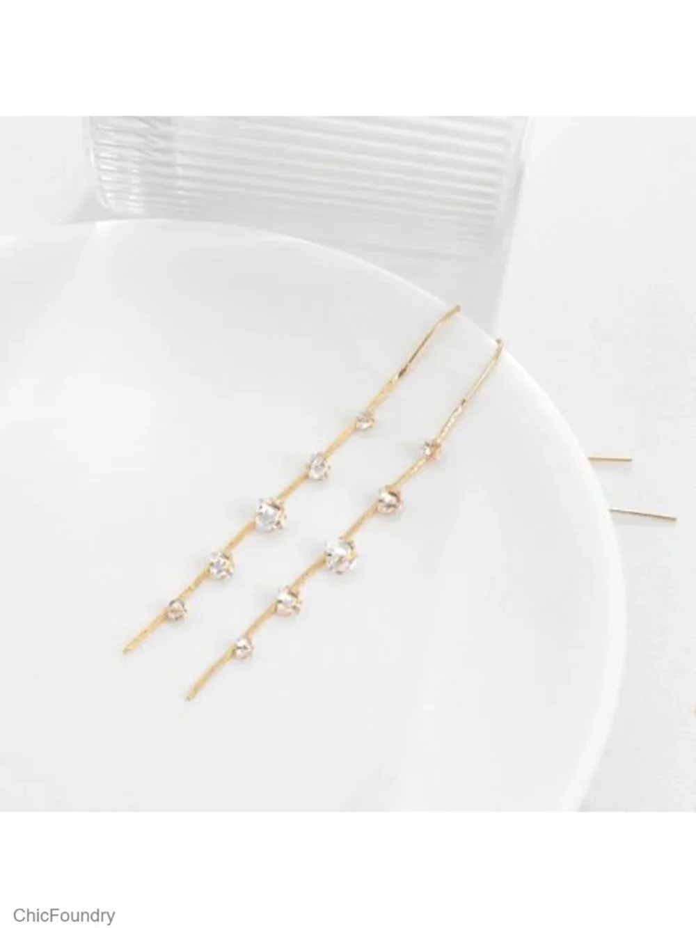14K Gold Plated Cubic Zirconia Drop Dangle Earrings for Women Long Chain Dainty